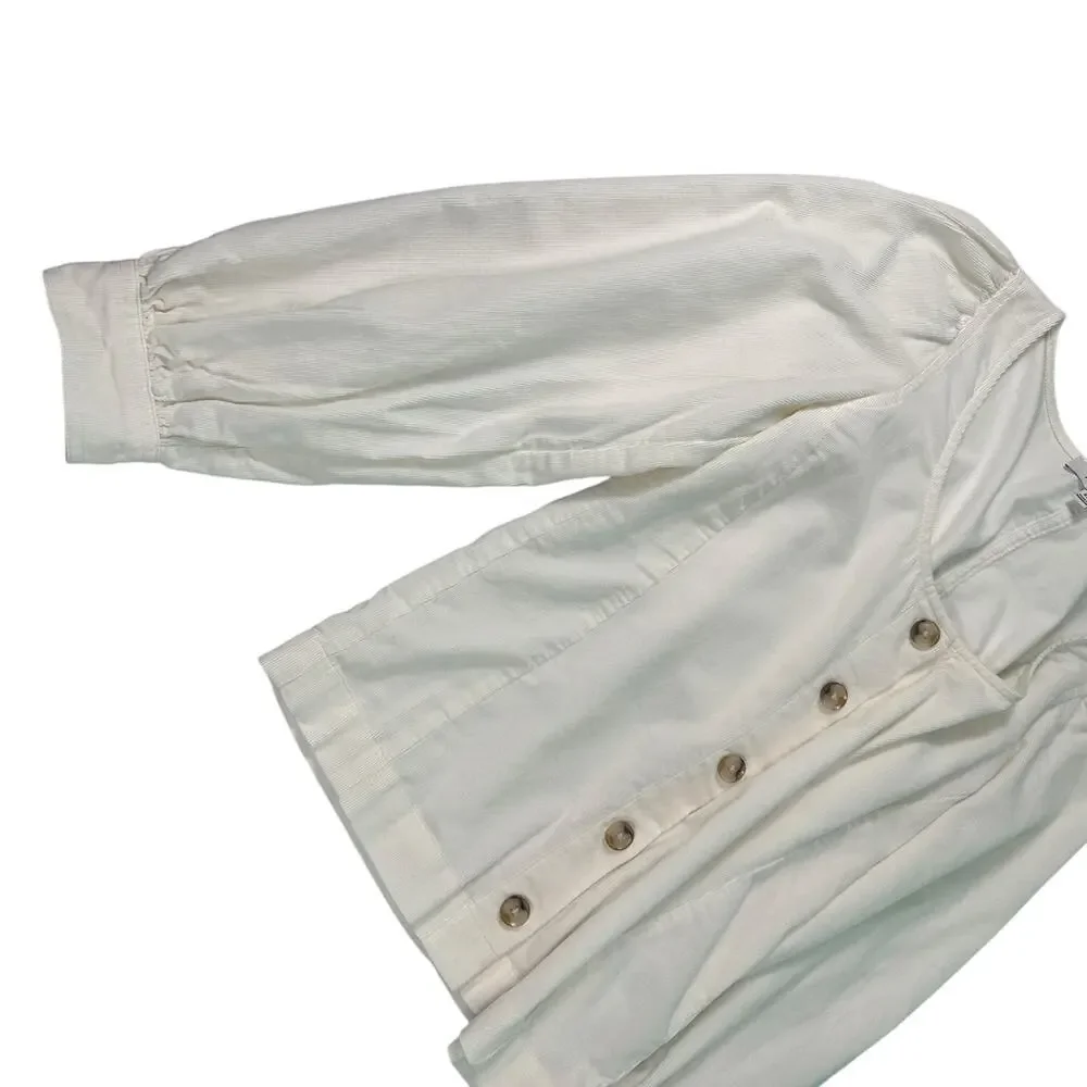 Madewell Corduroy Shirred-Sleeve Button-Front Shirt Ivory Blouse Top Size XS‎